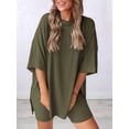 thumbnail image 3 of Women's two-piece casual suit summer casual loose shirt cycling shorts match airport travel wear  Green S, 3 of 6