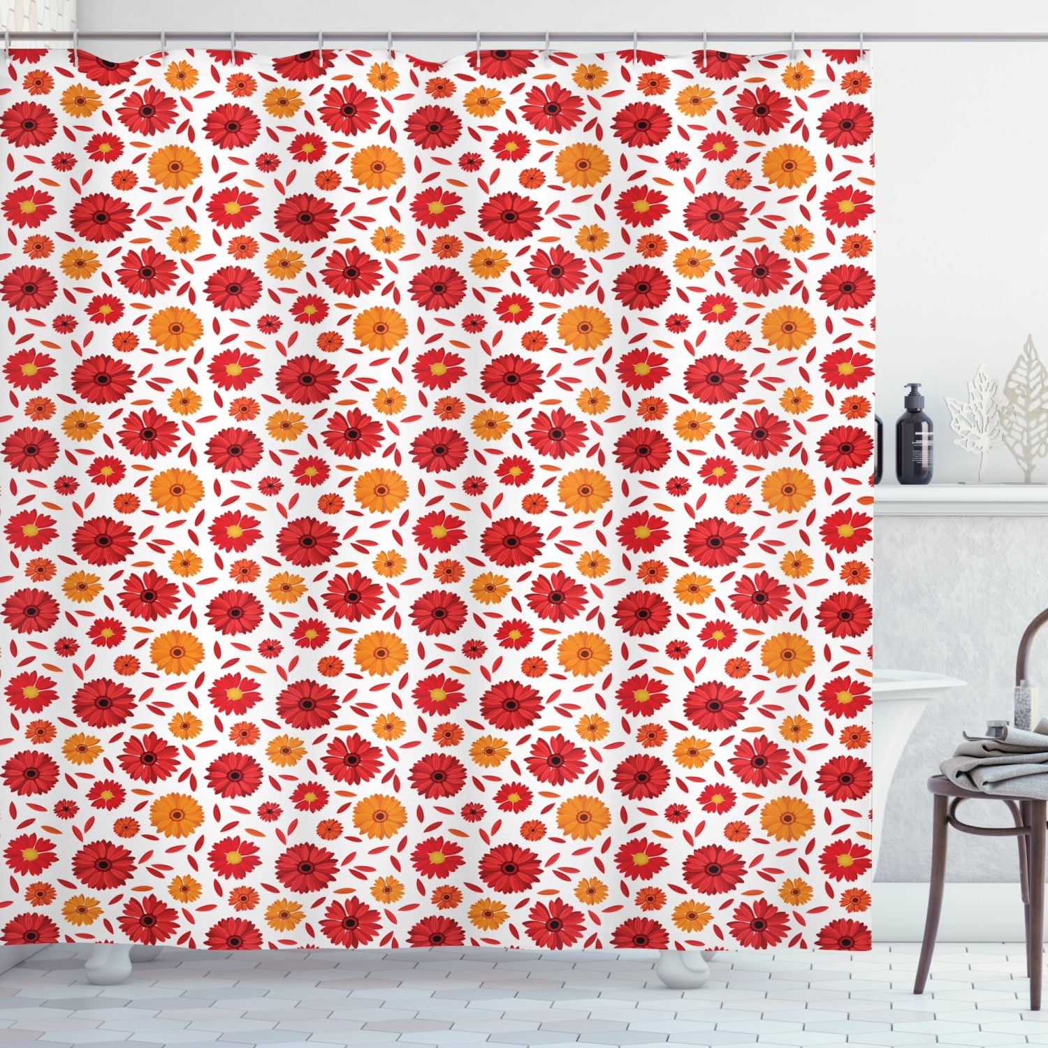 Gerber Daisy Shower Curtain, Flowers and Petals of Gerbera in Warm