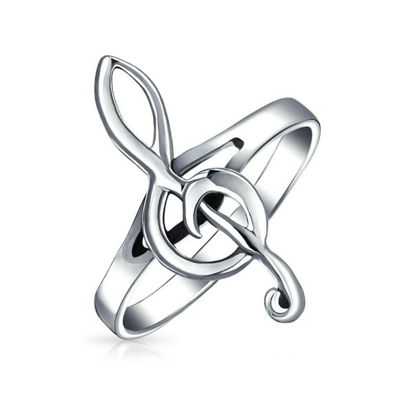 Bling Jewelry Womens Musicians Treble Clef Music Note Signet Ring Oxidized .925 Sterling Silver
