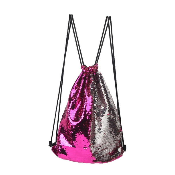 Sonducket Bolso de poliéster resistente al agua con lentejuelas de sirena, práctico y versátil bolso con cordón de lentejuelas de sirena Mochilas Plata roja rosa