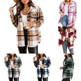 thumbnail image 2 of Ladies Check Fleece Winter Jacket Shacket Baggy Tartan Tops Casual Shirts Coat, 2 of 7