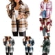 thumbnail image 2 of Ladies Check Fleece Winter Jacket Shacket Baggy Tartan Tops Casual Shirts Coat, 2 of 7