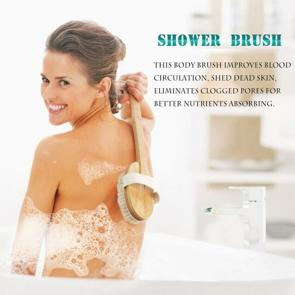 Bueautybox Bath Body Brush Back Scrubber with Anti-slip Long Wooden Handle, Softer exfoliating brush, Wet or Dry Brushing, Body Massager, Good for Detox and Cellulite, Blood Circulate