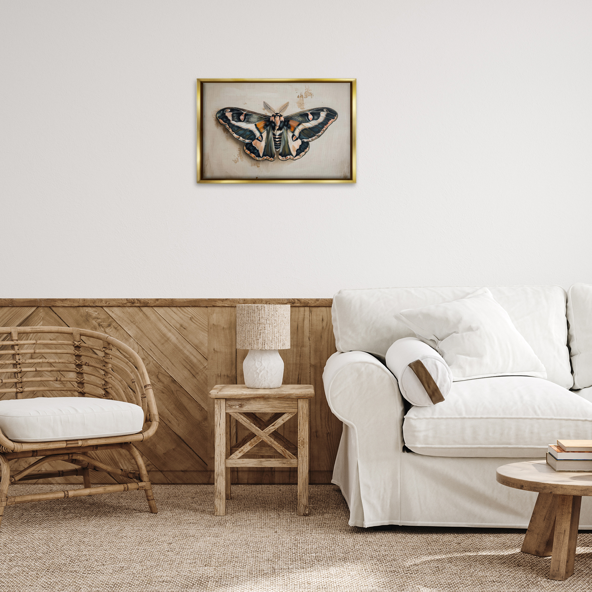 Stupell Industries Dark Winged Moth Animals Painting Gold Floater Framed Canvas Art Print Wall Art, 25 x 17