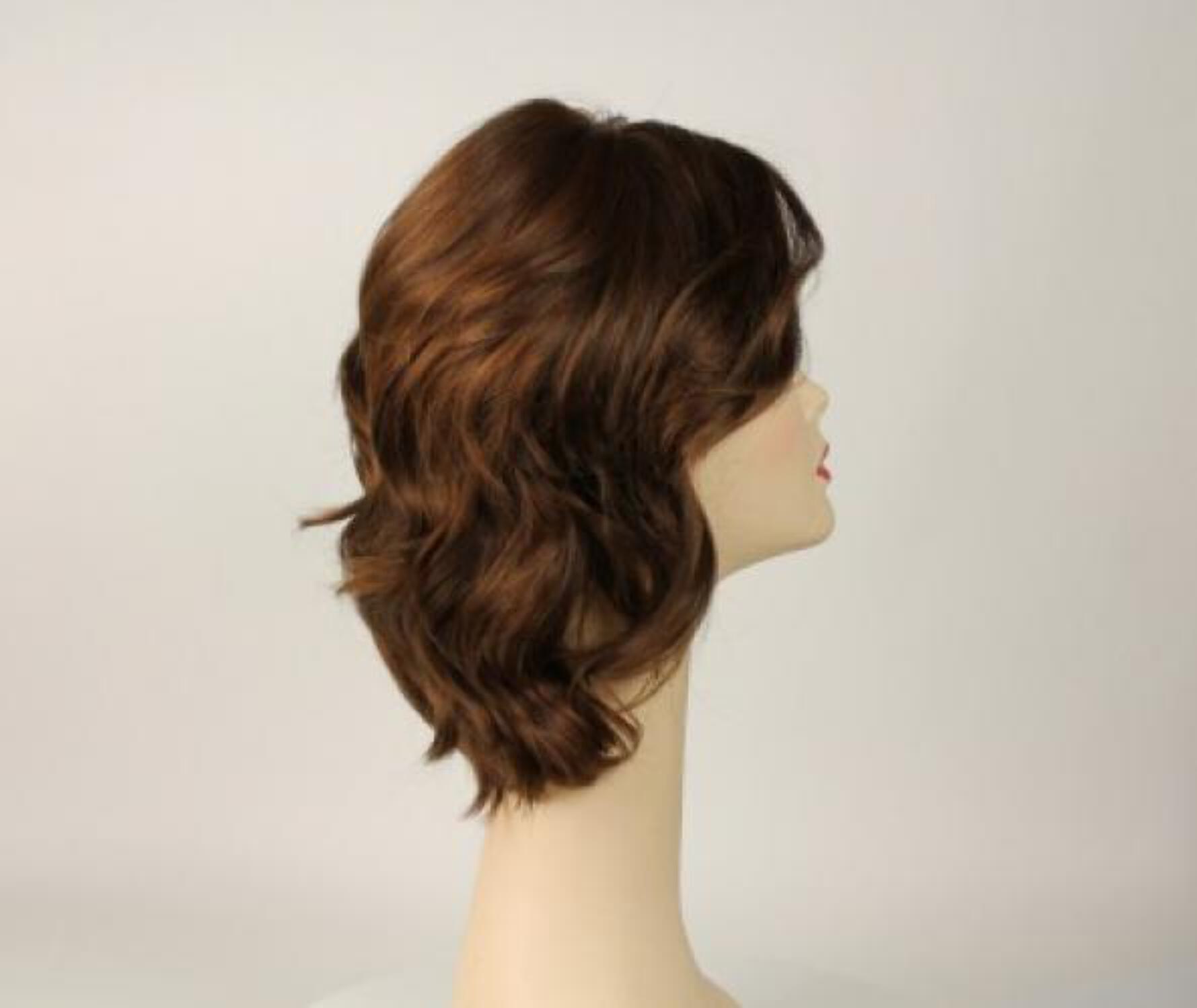 European Human Hair Freeda Wig Regina Brown With Reddish Highlights Multi-Directional Skin Top Size L