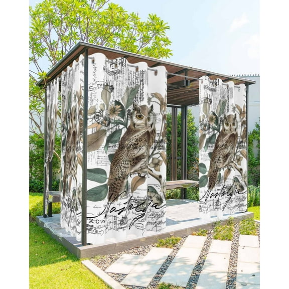 Outdoor Curtains for Patio, Farmhouse Owl Waterproof Blackout Outside Curtain for Porch/Pergola/Gazebo, Country Envelope Postmark Botancial Thermal Insulated Drapes for Cabana, 1 Panel, 54 x 95 Inch