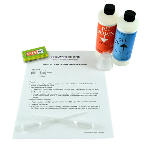 pH Up / Down Control Kit for Growth Medium - Includes 2 Solutions (250mL EA), Test Papers, Cups, Pipettes - The Curated Chemical Collection by Innovating Science