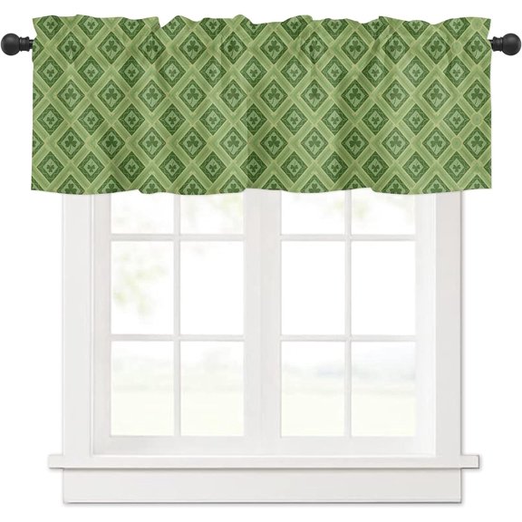 Valance for Windows Semi Sheer Valances for Living Room Bathroom Bedroom, St. Patrick''s Day Green Checkered Clover Tile Pattern Kitchen Window Valance Rod Pocket Valance Curtains 54x18 Inches