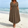 thumbnail image 4 of Quixlent Glitter Sparkly Summer Dress for Women Twist Front V Neck Flowy Beach Sundress Short Sleeve A-line Swing Long Dress, 4 of 8