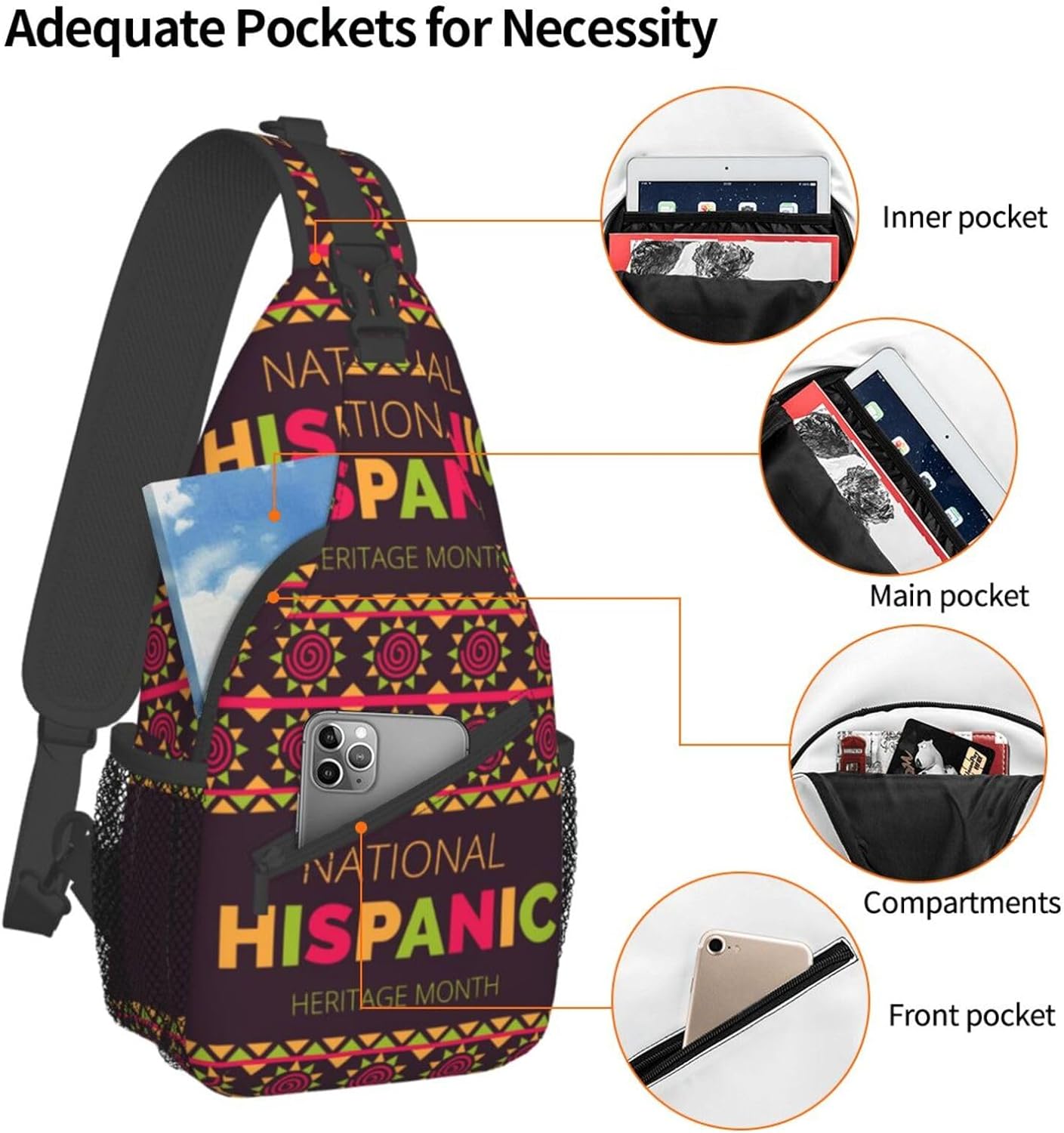 Mes Nacional De La Herencia Hispana Hispanic Heritage Month Sling Bag Crossbody Hiking Travel Chest Bags Backpack Shoulder Daypack for Women Men