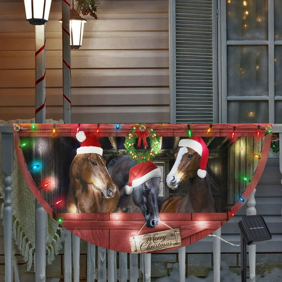 FLAGWIX Merry Christmas Horses Farm Solar Led Fan Flag TPT2301SL - USA Flags Decor Indoor Outdoor