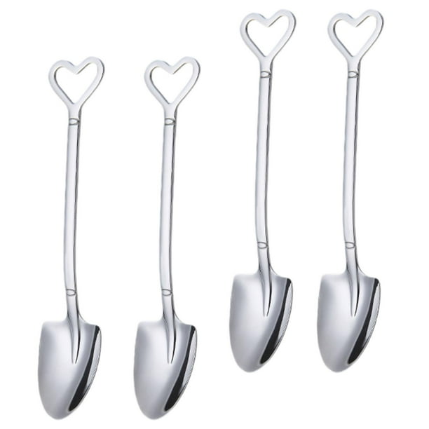 4 Uds cucharas con forma de palas cucharas de café cucharas de helado multiusos resistentes cucharas de postre para viaje Picnic hogar restaurante Plata puntiaguda