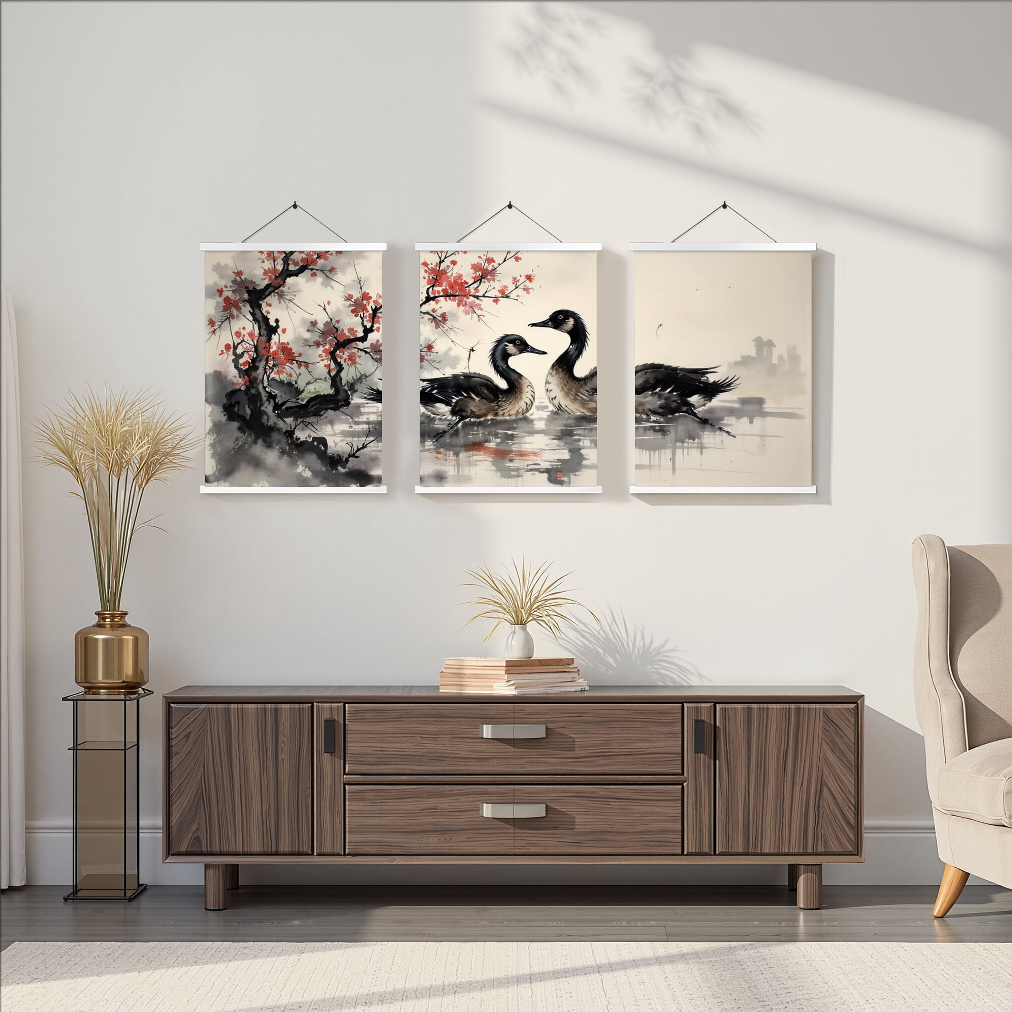 MAYEERTY Modern Abstract Wall Art Painting, Living Room Decor, White Hanging Rod Frame, 15.7"x11.8"