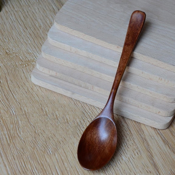 Baby Feeding Spoons, Natural Brown Wood Long Handle Spoon, toddler Cutlery with Rounded Bowl Edge, Asian Soup Spoon for Purees and Soups, Small Wooden Spoon for Gentle