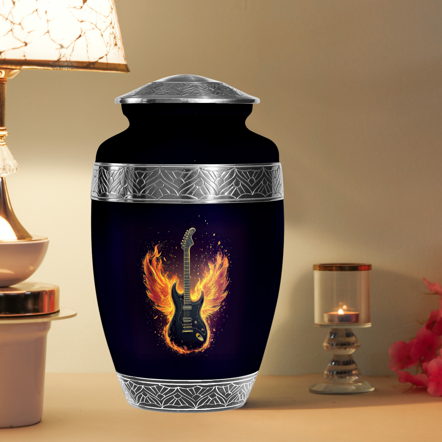 YATSKIA Flaming Angel Wings Guitar Urns For Human Ashes Adult Man And Women, Memorial Urns For Ashes Adult Female And Male, (200 Cubic, Large 10 Inch)