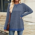 thumbnail image 5 of Lenpel Women's Long Sleeve T Shirts Trendy Fall Crew Neck Side Split Stripped Casual Tops Oversized Tee Shirts, 5 of 7