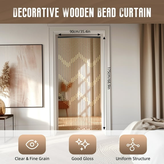 Decorative Bamboo Bead Curtain, 27 Lines, Wooden Beaded String Curtains for Doorway