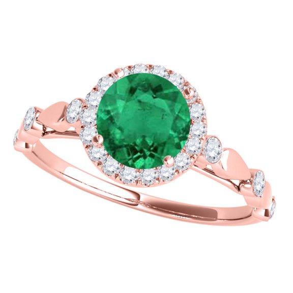 Aonejewelry 1.20 Ct. Halo Emerald and Diamond Engagement Wedding Ring In 14k Solid Rose Gold