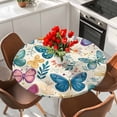 thumbnail image 2 of Round Table Cover 36-44 Inch Spring Butterflies Waterproof Reusable Table Cloth Round Fitted Vinyl Tablecloth with Elastic Edged for Parties Outdoors, Summer Countryside Leaf Flowers, 2 of 9