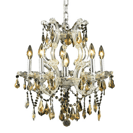 

Chandeliers 6 Light With Golden Teak (Smoky) Crystal Royal Cut Chrome size 20 in 360 Watts - World of Classic