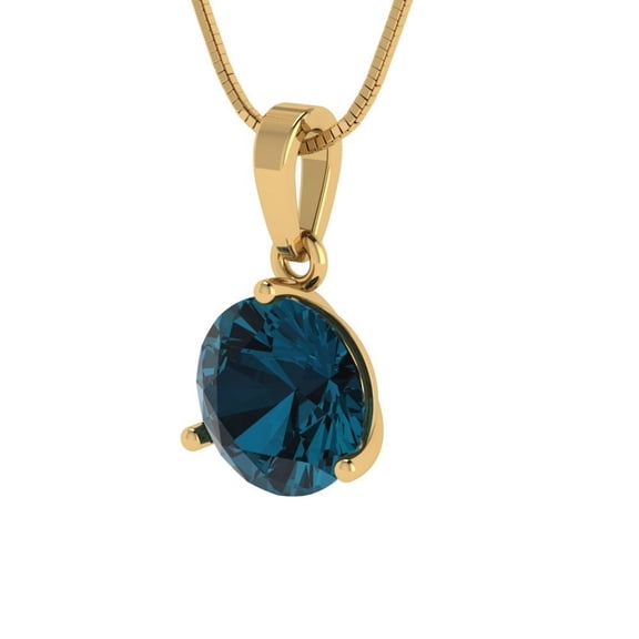 2 ct Brilliant Round Cut Solitaire VVS1 Genuine Blue Natural London Blue Topaz Solid 14k Yellow Solid Gold Everyday Affordable Designer Necklace Pendant with 18" Solid Gold Chain by Clara Pucci