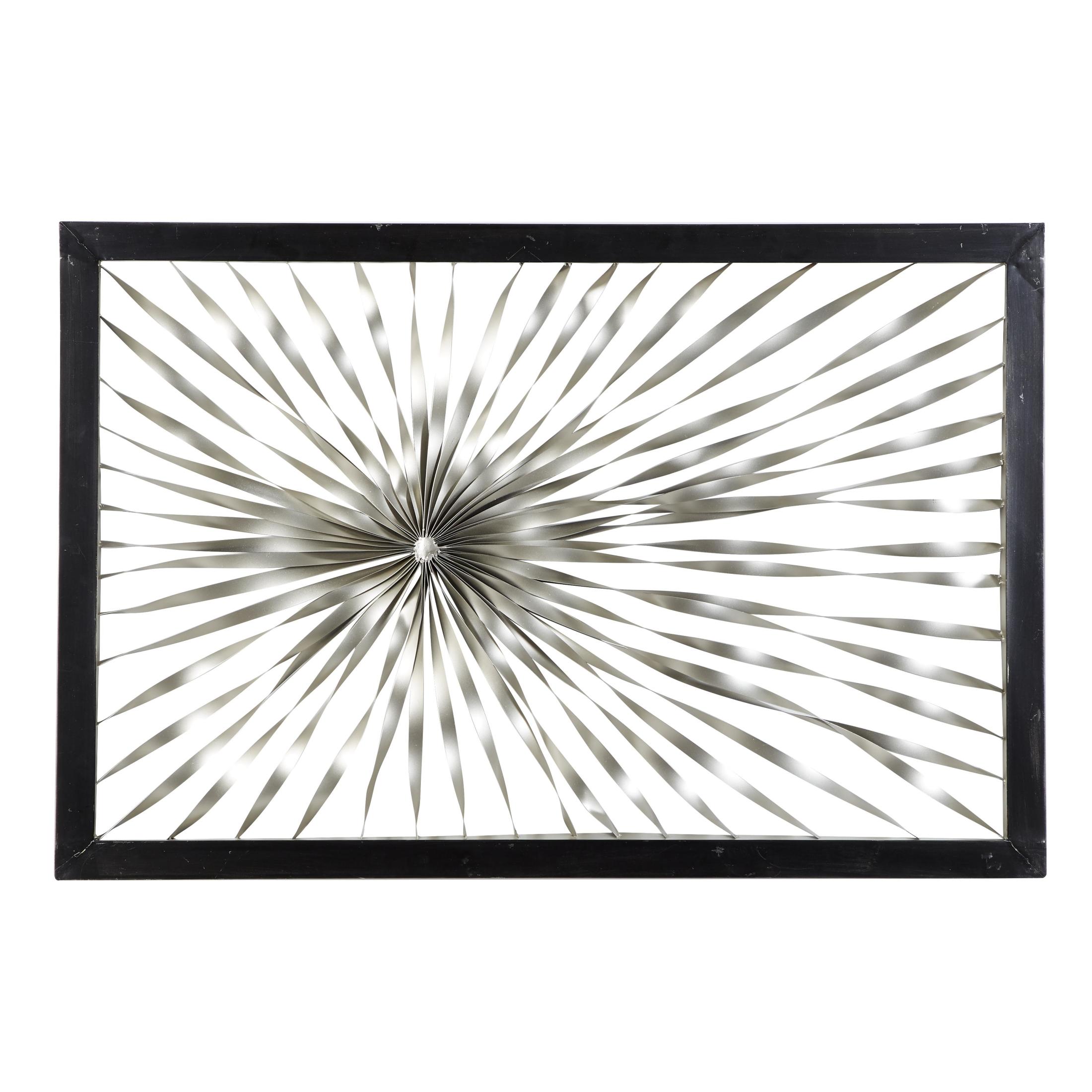 DecMode Silver Metal Coiled Ribbon Sunburst Wall Decor with Black Frame