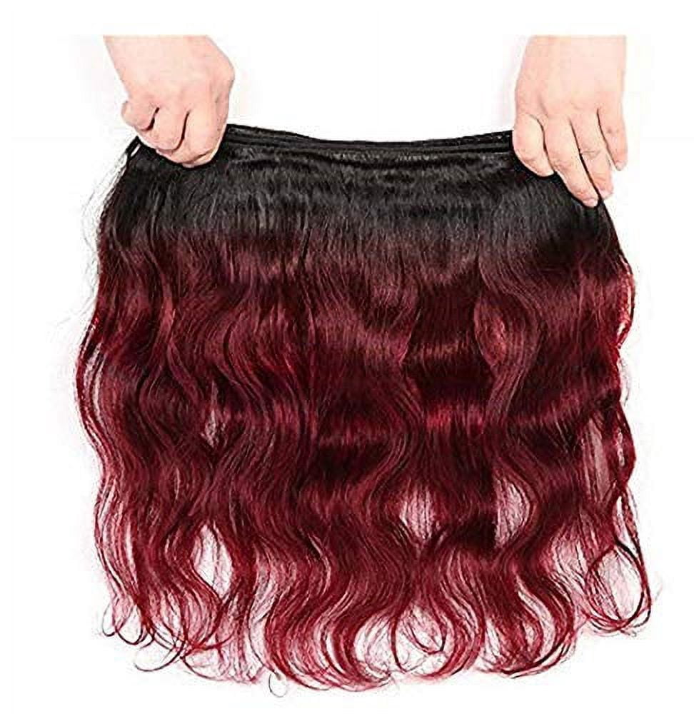 Ombre Brazilian Hair Body Wave (T1B/99J,20") Ombre Human Hair 3 Bundles Ombre Brazilian Human Hair 100% Unprocessed Virgin Remy Hair Bundles 2 Tone Black to Burgundy Human Hair Weave