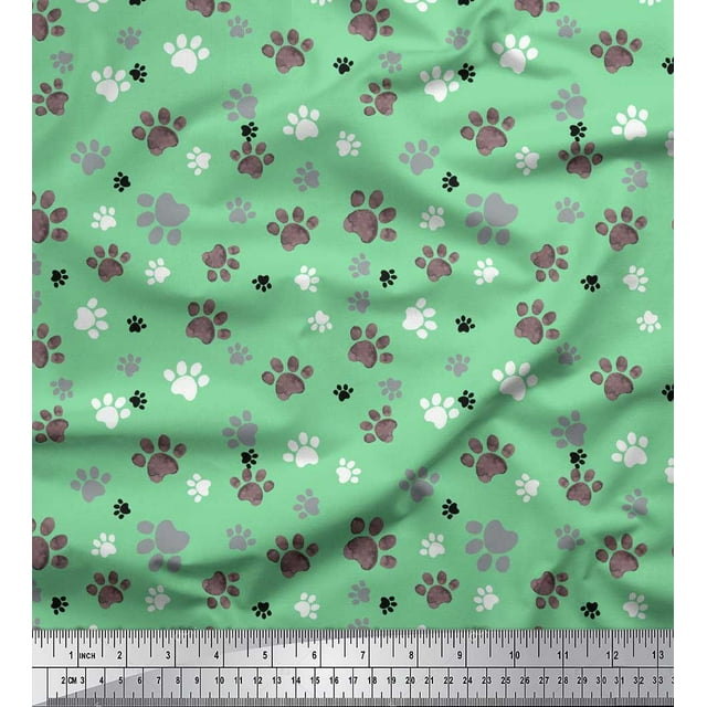 Soimoi Green Velvet Fabric Paw Dog Fabric Prints By Yard 58 Inch Wide