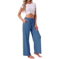 thumbnail image 2 of INSPIRE CHIC Women's Pajamas Pants Wide Leg Casual Ribbed Knit Loose Fit Sleep Soft Comfort Outfits Lounge Bottoms XL Blue, 2 of 6