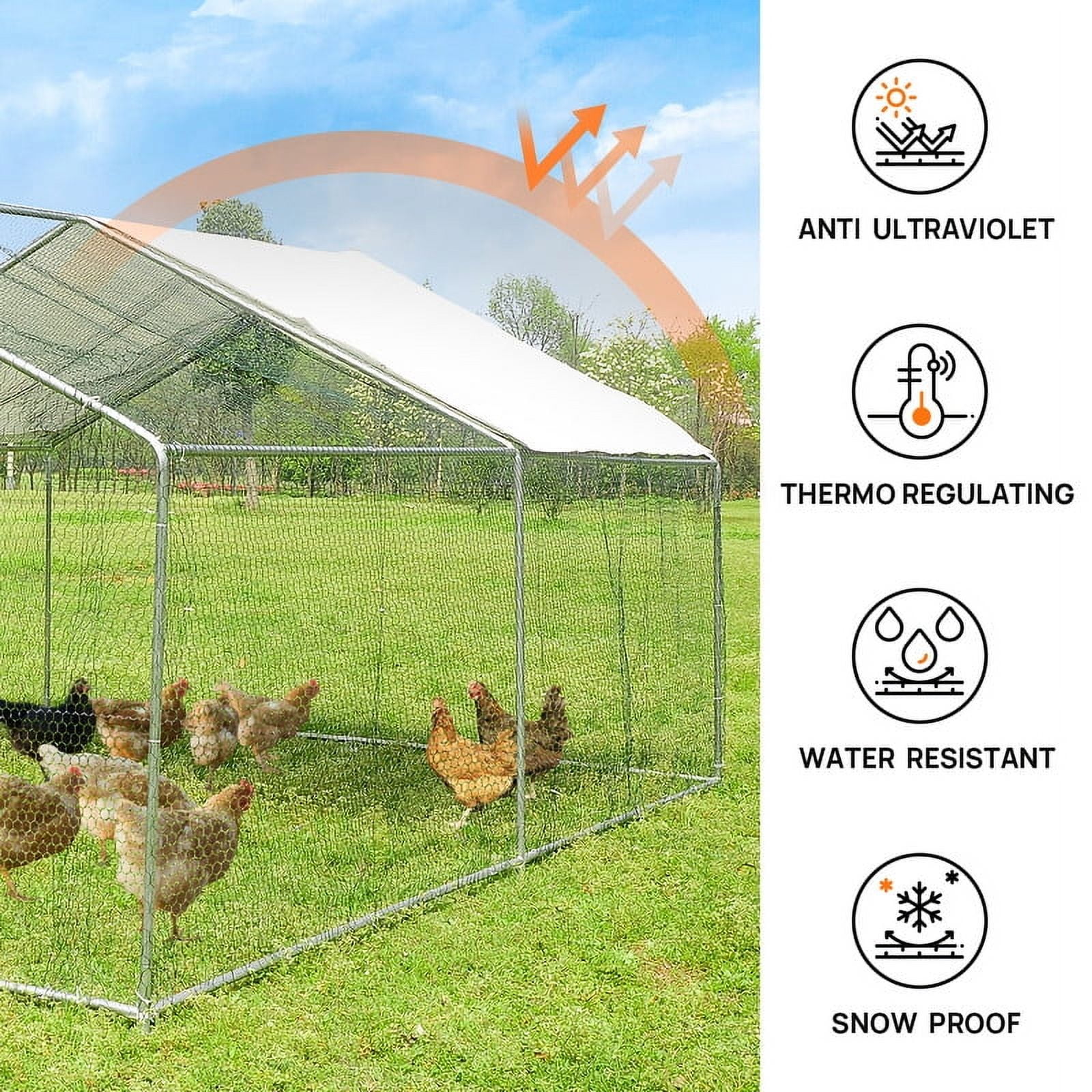 Walnest 10'x10' Large Metal Chicken Coop Run,Heavy Duty Walk-in Poultry Cage with Cover,Outdoor Hen Rabbit Chicken Run in with Spire Shaped for Farm Yard