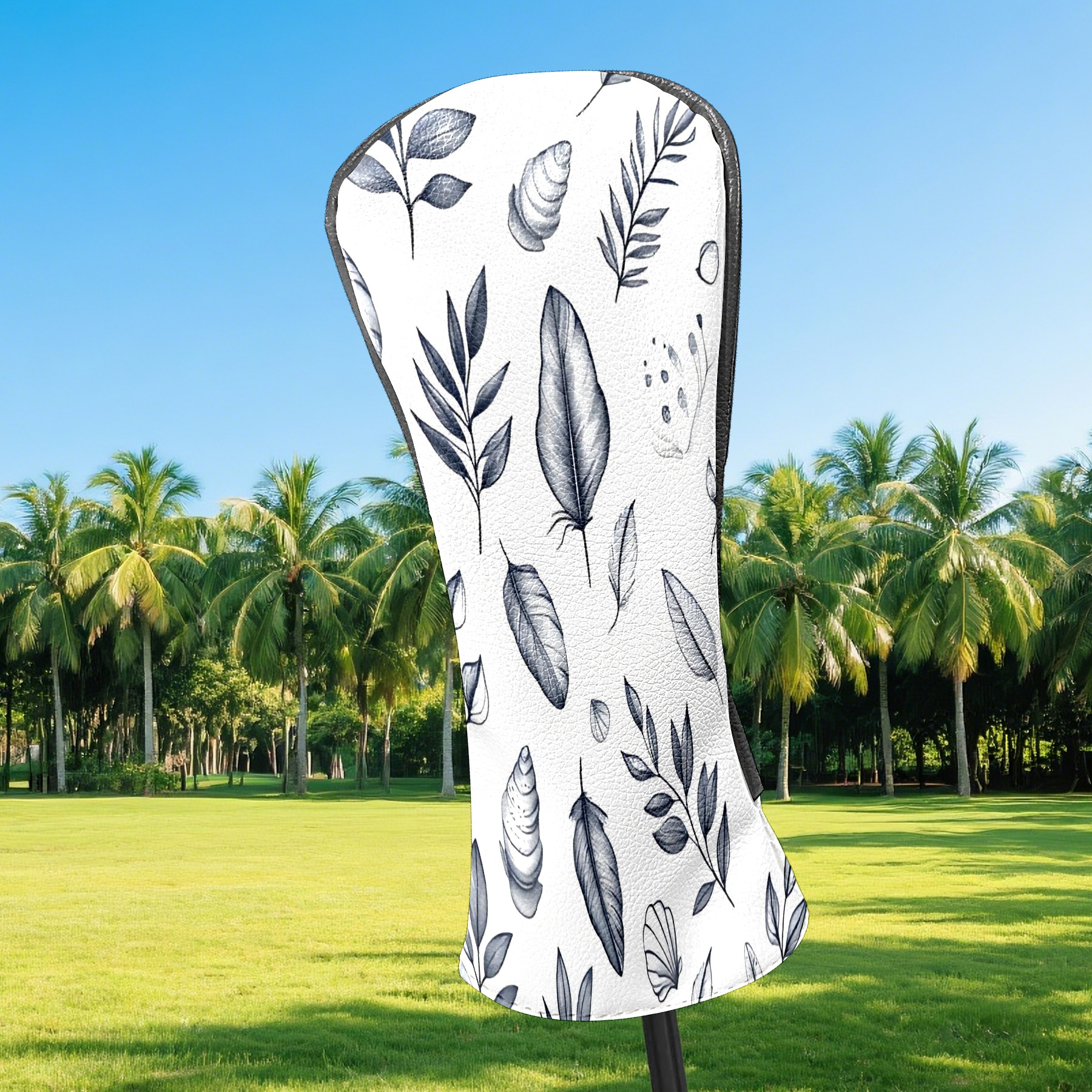 Golf Club Covers, White Leaf Premium PU Leather Driver Hybrid Putter Head Covers with Velvet Lining, Waterproof Golf Gifts for Men Women