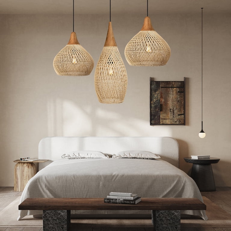UEEYAC Wabi-sabi Retro Living Room Rattan Pendant Light Solid Wood