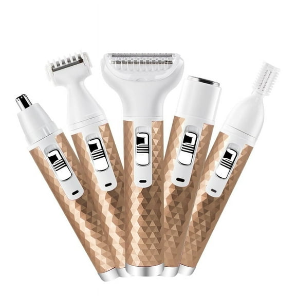 Hoey Electric Razor for Women, 5 in 1 Electric Shaver for Women, Portable Rechargeable Hair Trimmer Wet and Dry Cordless Women Shaver Hair Remover for Face, Legs, Nose and Bikini