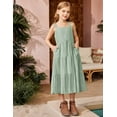 thumbnail image 5 of Arshiner Girls Summer Dress Boho Spaghetti Strap Square Neck Solid A Line Beach Long Dress with Pockets Light Blue 9-10 Years, 5 of 7