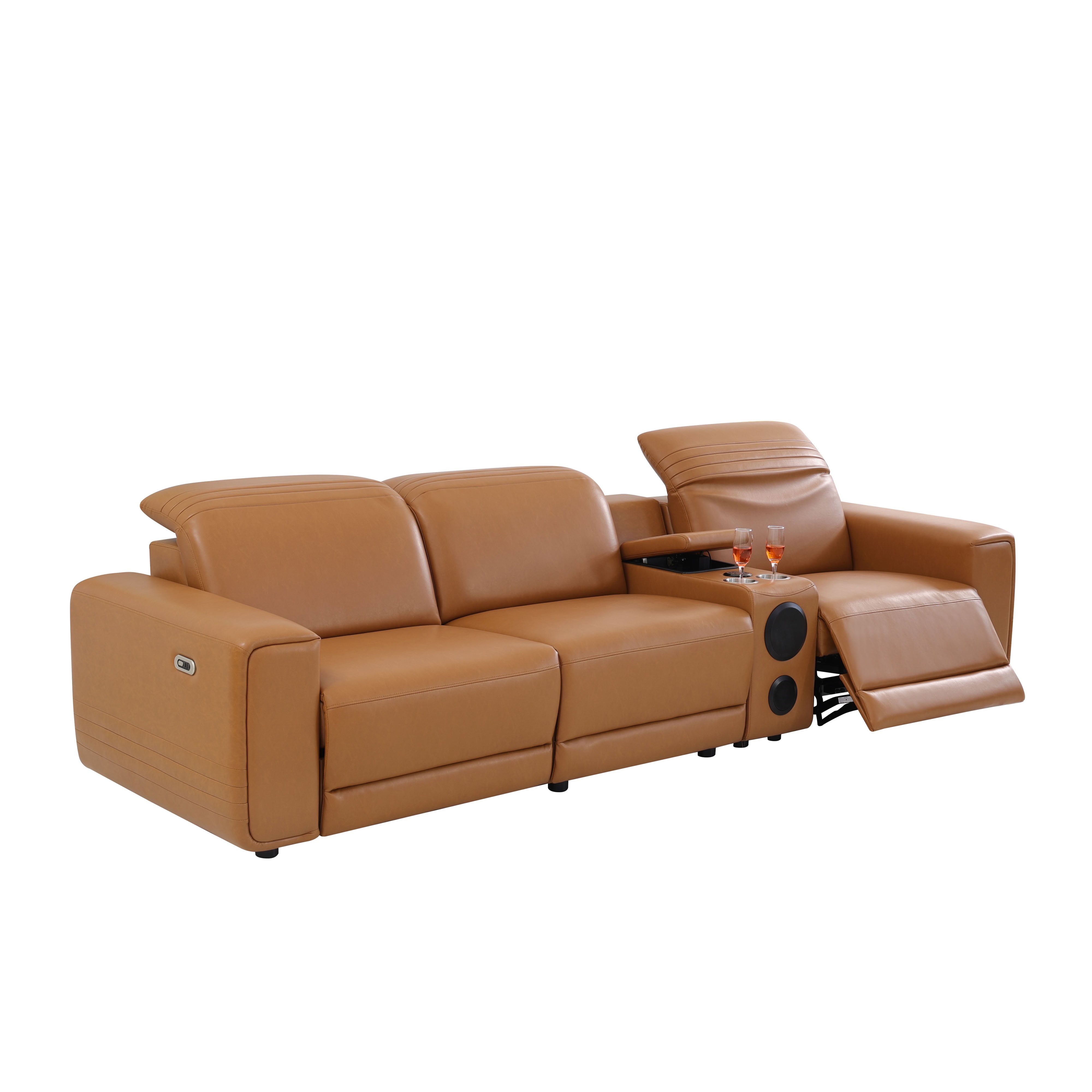 MAYEERTY Oversized Power Recliner Sectional Sofa, L-Shape Modular Couch Set with Bluetooth Speaker, USB Ports & Storage Console, Semi PU Leather for Living Room