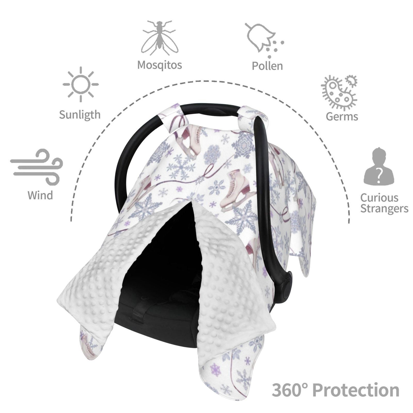 Car Seat Cover Baby - Elegant ice skates snowflakes Breathable Infant Car Seat Cover for Baby Carseat, Lightweight Comfort Baby Essentials Must Haves Newborn Stuff for Girl Boy