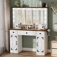 thumbnail image 5 of PAKASEPT Farmhouse White Makeup Vanity Desk with Mirror and Lights, Glass Tabletop Vanity Desk with Drawers, Charging Station, Cabinet, Makeup Vanity Table with Storage Bench for Bedroom, 5 of 12