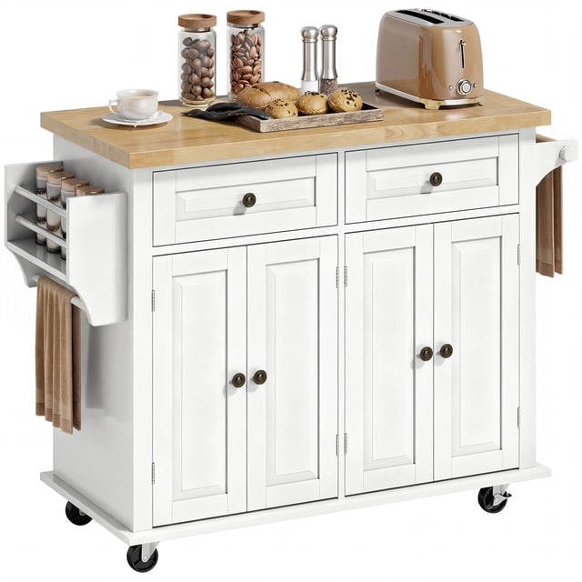 HOMCOM Îlot de Cuisine Moderne Roulant avec Tiroirs, Porte-Épices