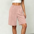 thumbnail image 7 of Shorts for Women Dressy Casual High Waisted Wide Leg Pleated Shorts with Pockets Elastic Waist Knee Length Pants Pink L, 7 of 7