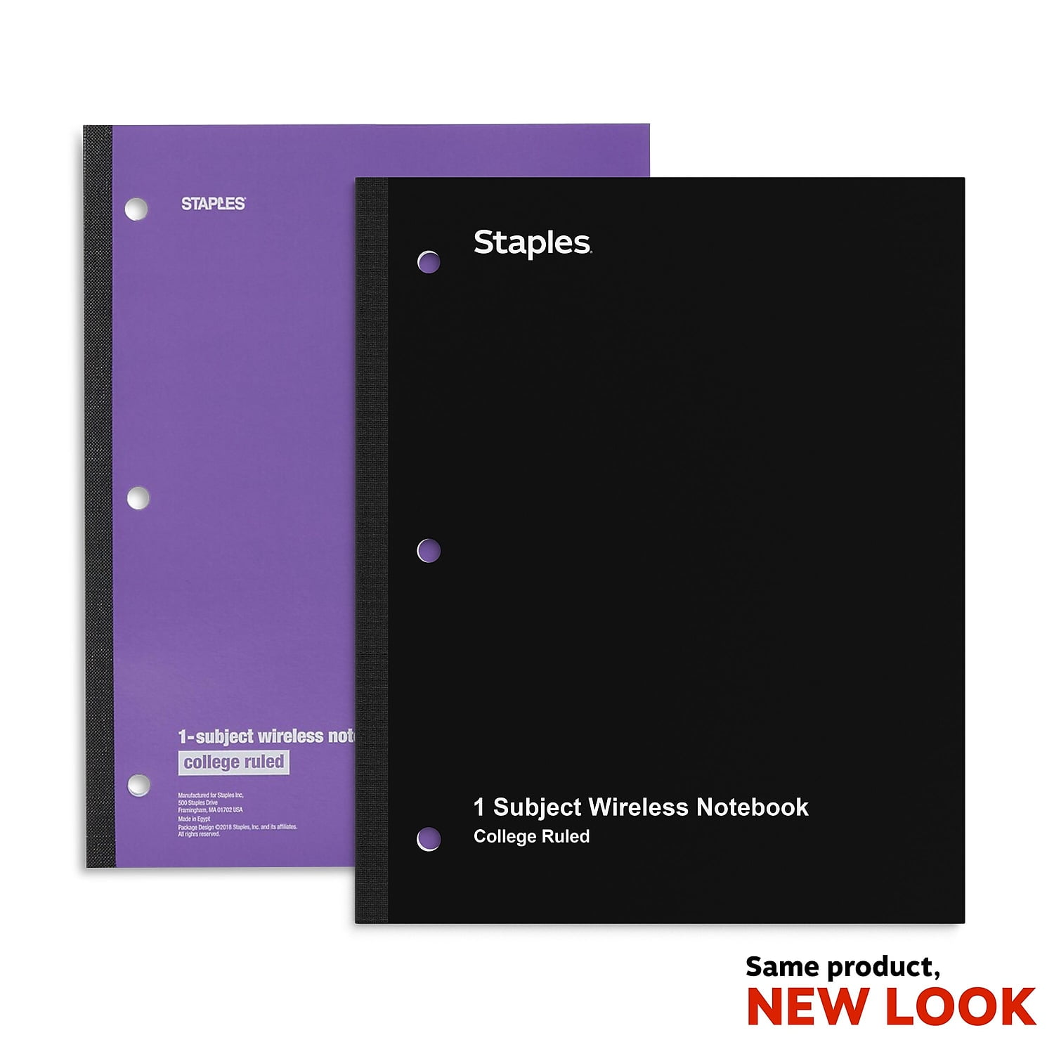 Staples 1-Subject Notebook 8.5' x 11' College Ruled 80 Sh. Assorted 27628/54896