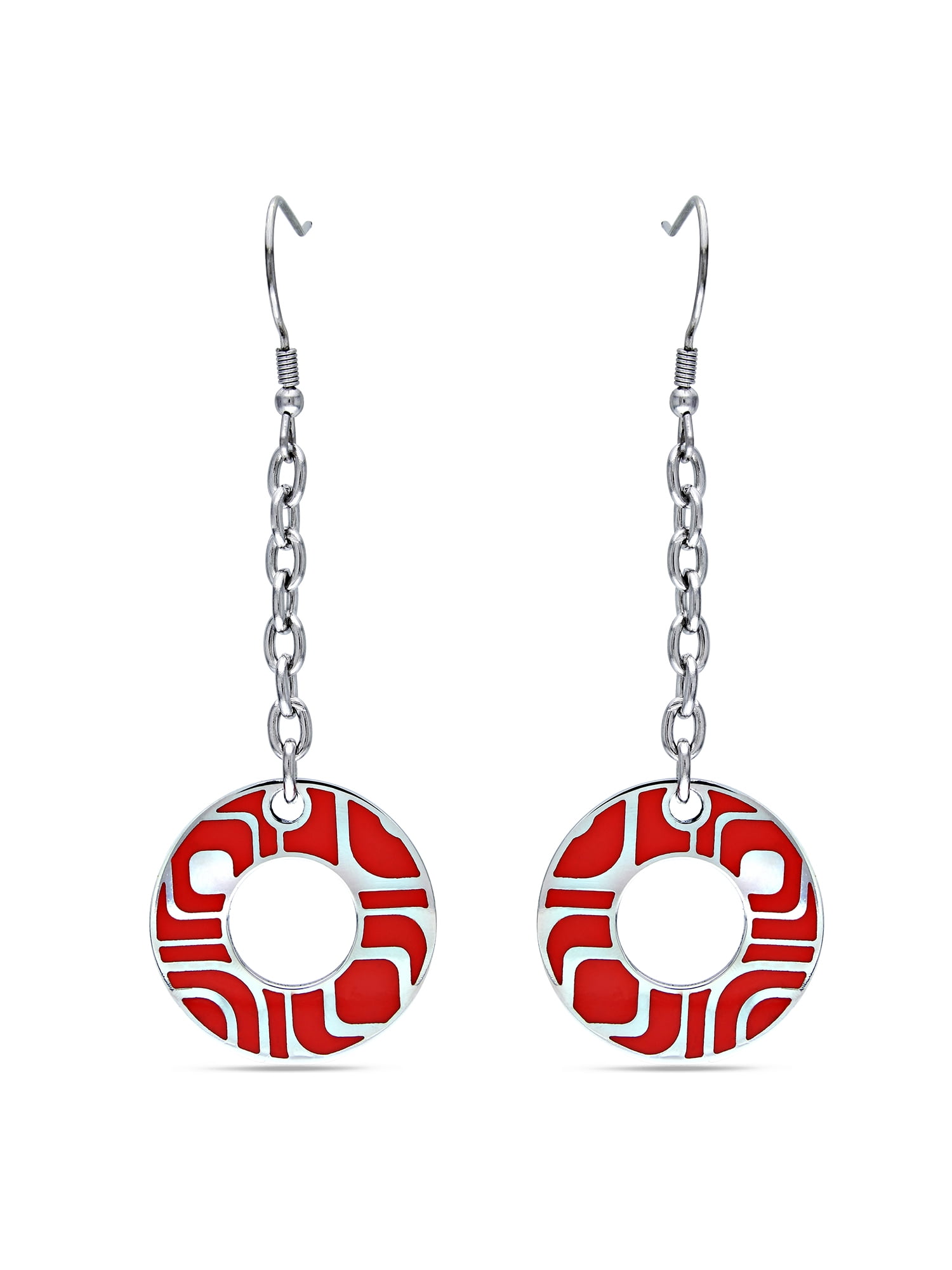 Stainless Steel Red Round Dangle Earrings