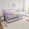 thumbnail image 4 of GAOMON Twin Metal Daybed with Trundle, Premium Steel Slat Support, Space Saving Trundle Sofa Bed for Living Room, Bedroom and Guest Room,Taro Purple, 4 of 6