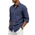 thumbnail image 5 of Dwelliawo Men's Linen Shirts Casual Button Down Long Sleeve Shirt Solid Spread Collar Summer Beach Shirts with Pocket Navy XL, 5 of 5