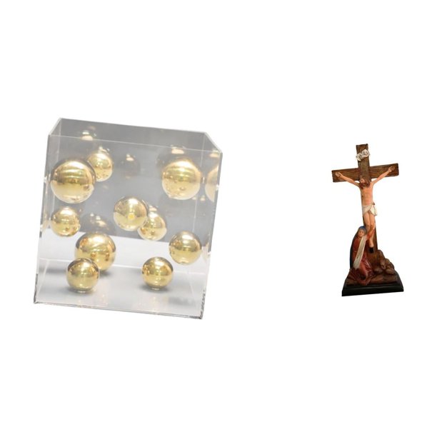 Caja cuadrada de acrílico,Adorno de bola cuadrada con cubierta acrílica para decoración del hogar,Estatua católica,Colección religiosa de estatuas de la Virgen María,Figura de la Cruz de