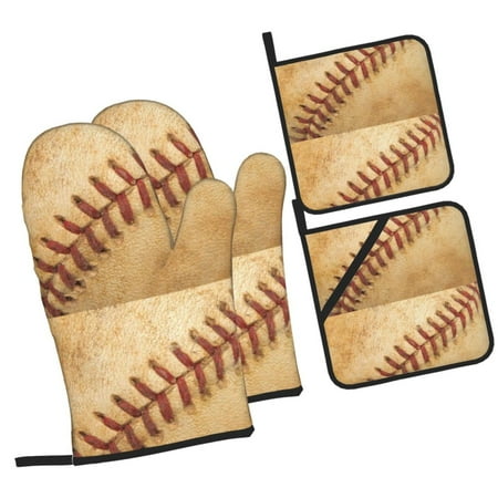 

Sikiie Vintage Baseball Oven Mitts and Pot Holders Silicone Oven Gloves Heat Resistant Oven Mitts 4Pcs Set