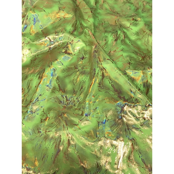 Holo Thunder Foil Print on Nylon Spandex Fabric by the Yard (Lime / Gold)