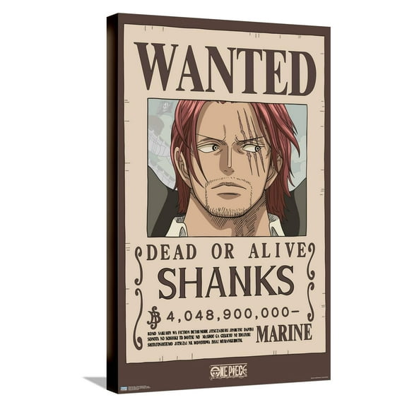 One Piece - Shanks Wanted Poster Canvas Wall Poster, 14.725" x 22.375"