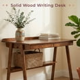thumbnail image 5 of Solid Wood Writing Desk with 2 Drawers and Storage Shelf, Mid-Century Modern Home Office Desk for Small Spaces and Study, Walnut, 5 of 11