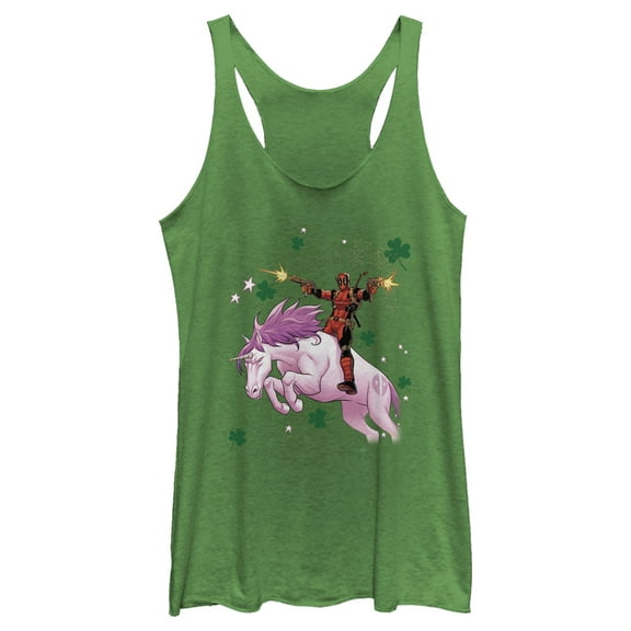 Women's Marvel St. Patrick's Day Deadpool Unicorn  Racerback Tank Top Envy Green Medium