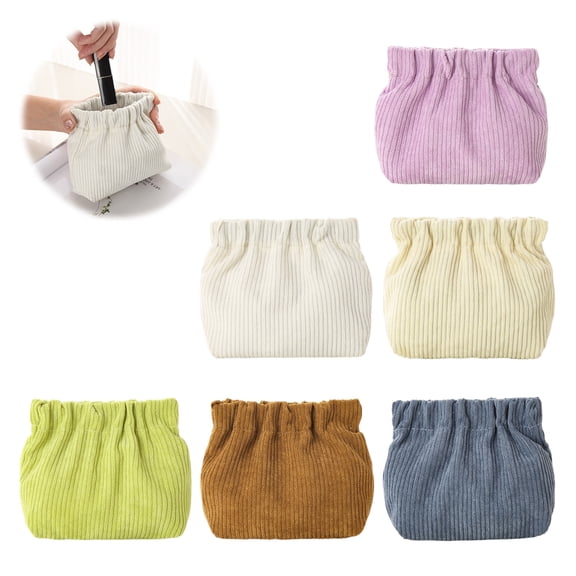 Deyuer 6 Pcs Corduroy Storage Bags,Elastic Opening Mouth Cosmetic Jewelry Pouch,Portable Lightweight Makeup Organizer for Travel Daily Use